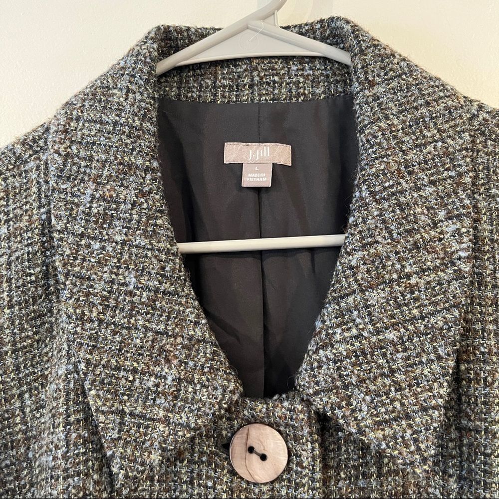 J Jill gray tweed short sleeve wool blend snap front blazer jacket - Picture 3 of 11